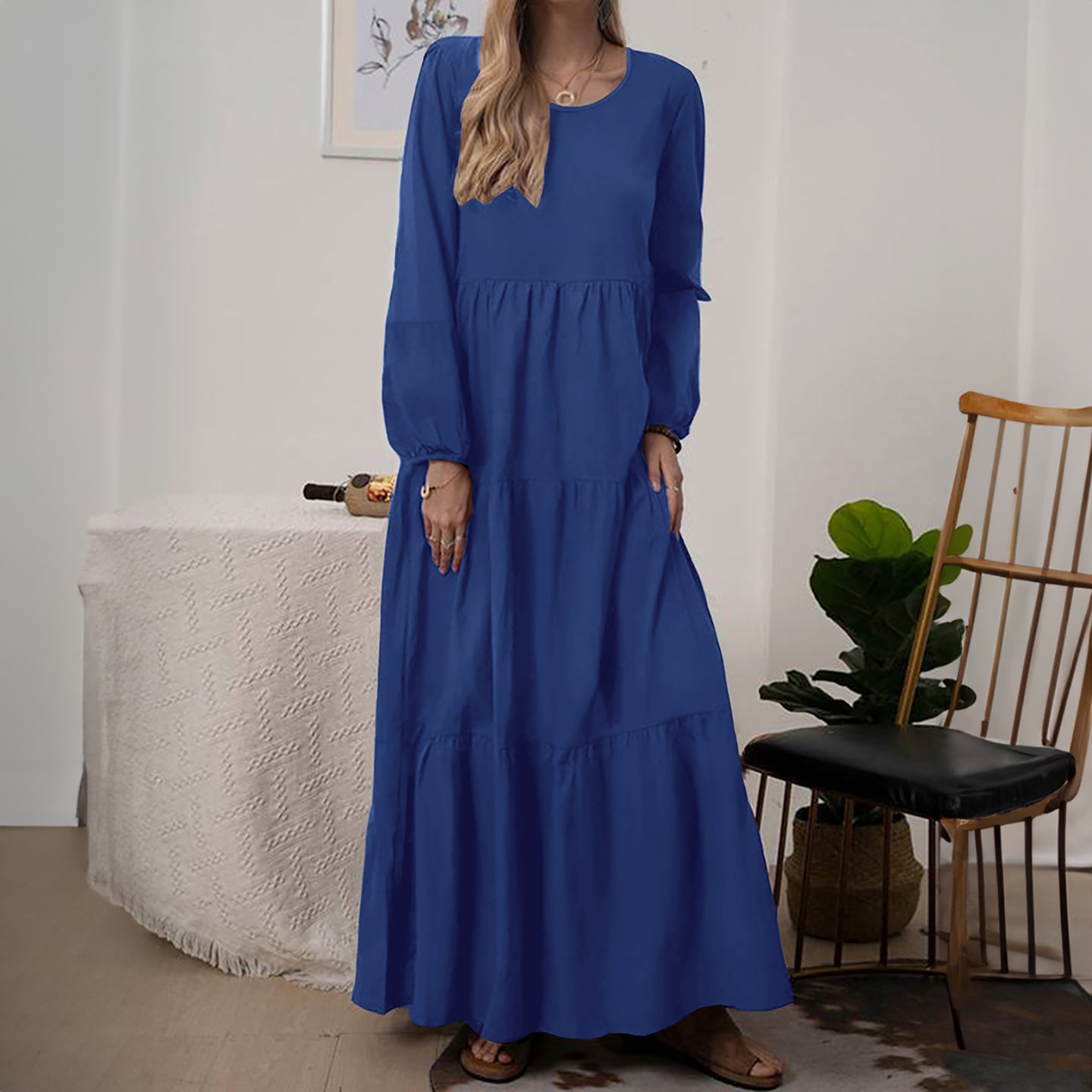 Puff Sleeve Tiered A-Line Maxi Dress