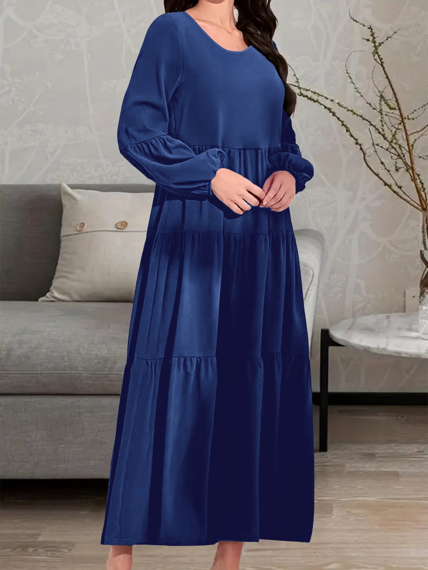 Puff Sleeve Tiered A-Line Maxi Dress
