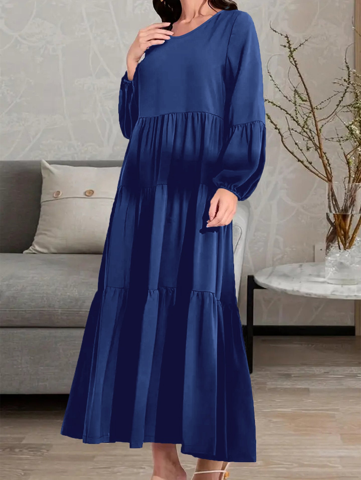 Puff Sleeve Tiered A-Line Maxi Dress