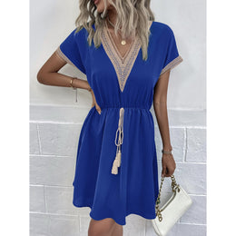 Women V-Neck A-Line Short Sleeves Knee Length Dress