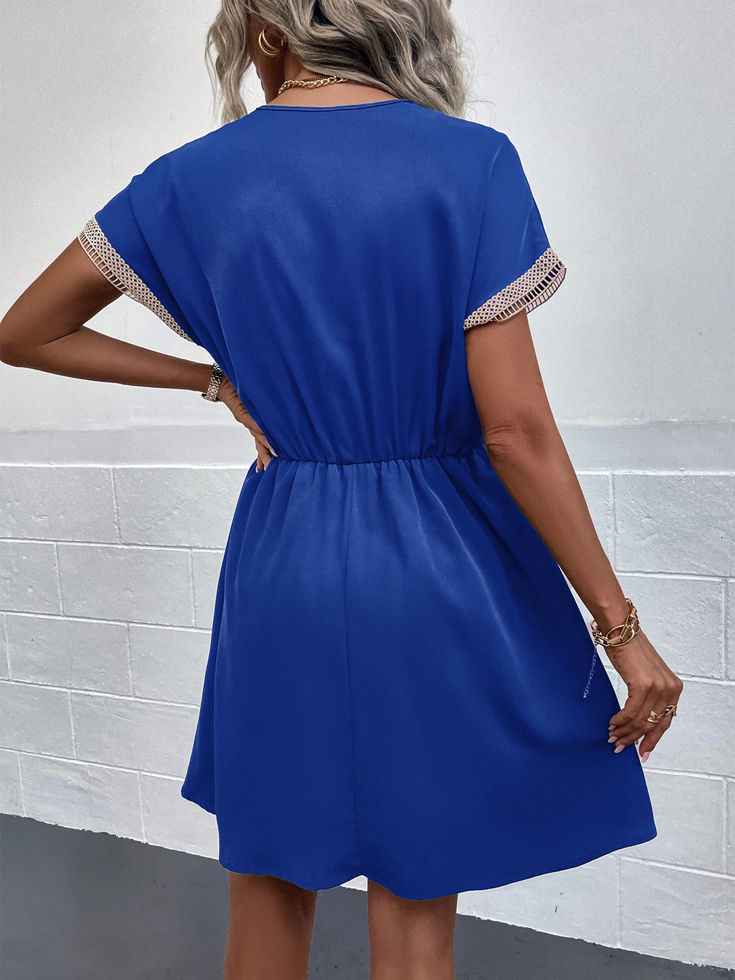 Women V-Neck A-Line Short Sleeves Knee Length Dress