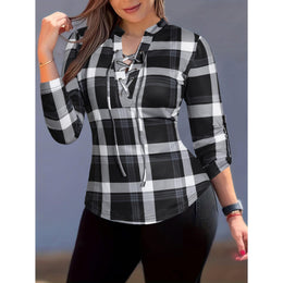 Women Checked Shirt Style Long Sleeves Top