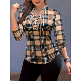 Women Checked Shirt Style Top