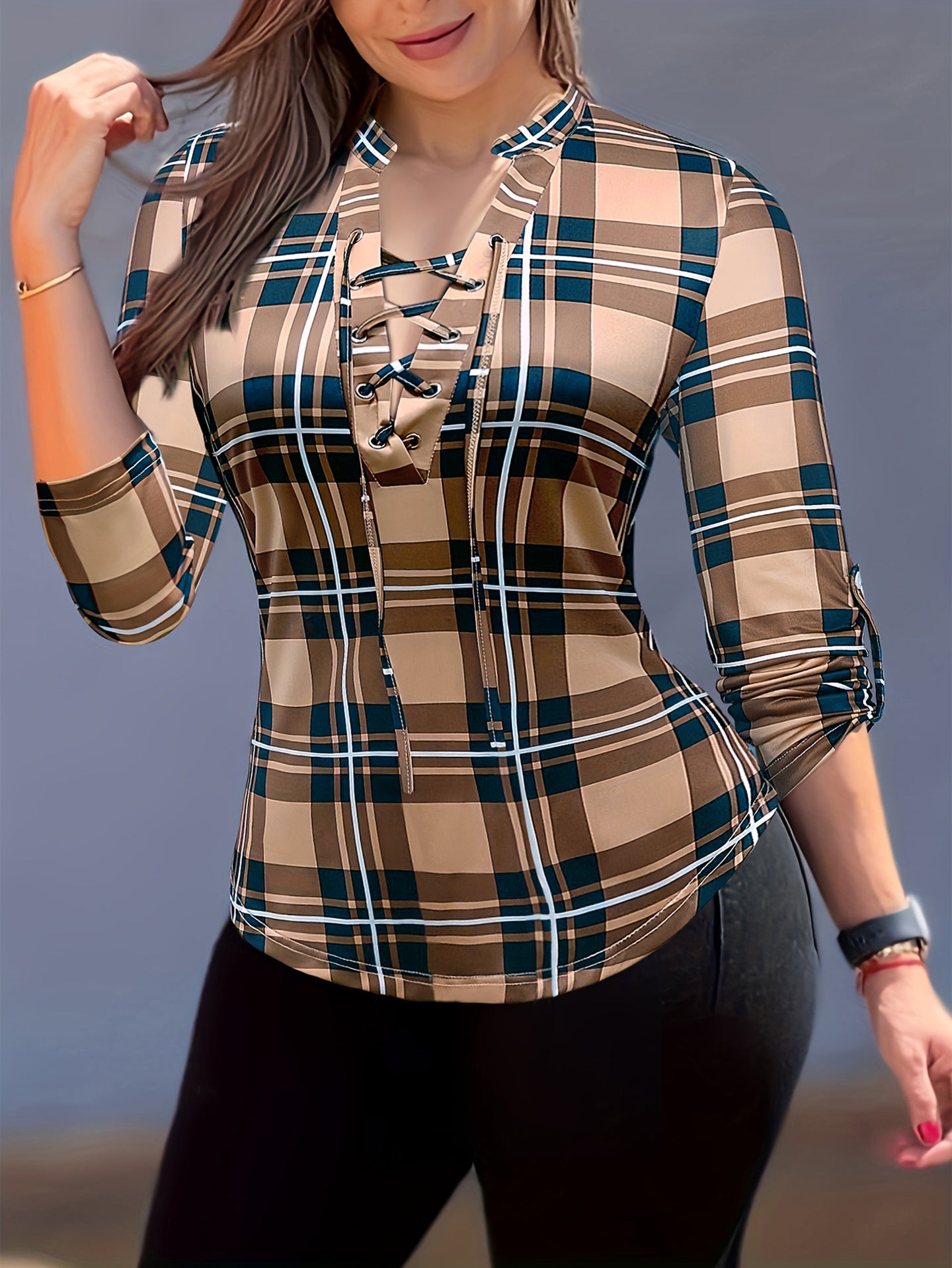 Women Checked Shirt Style Top