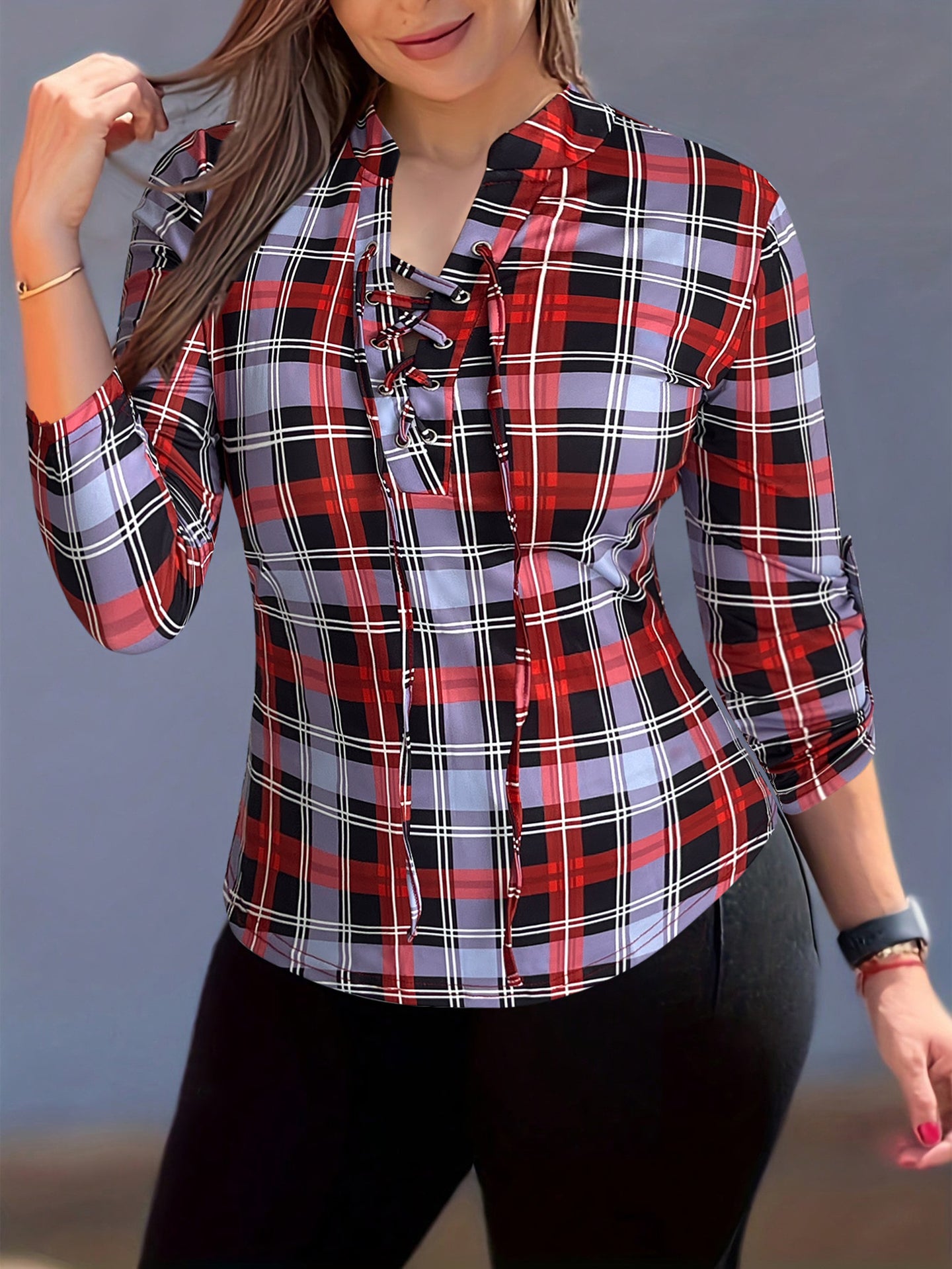 Women Checked Shirt Style Top