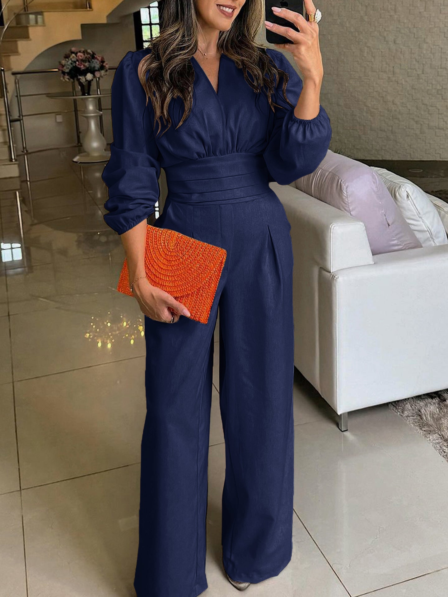 Women V-Neck Culotte Jumpsuit
