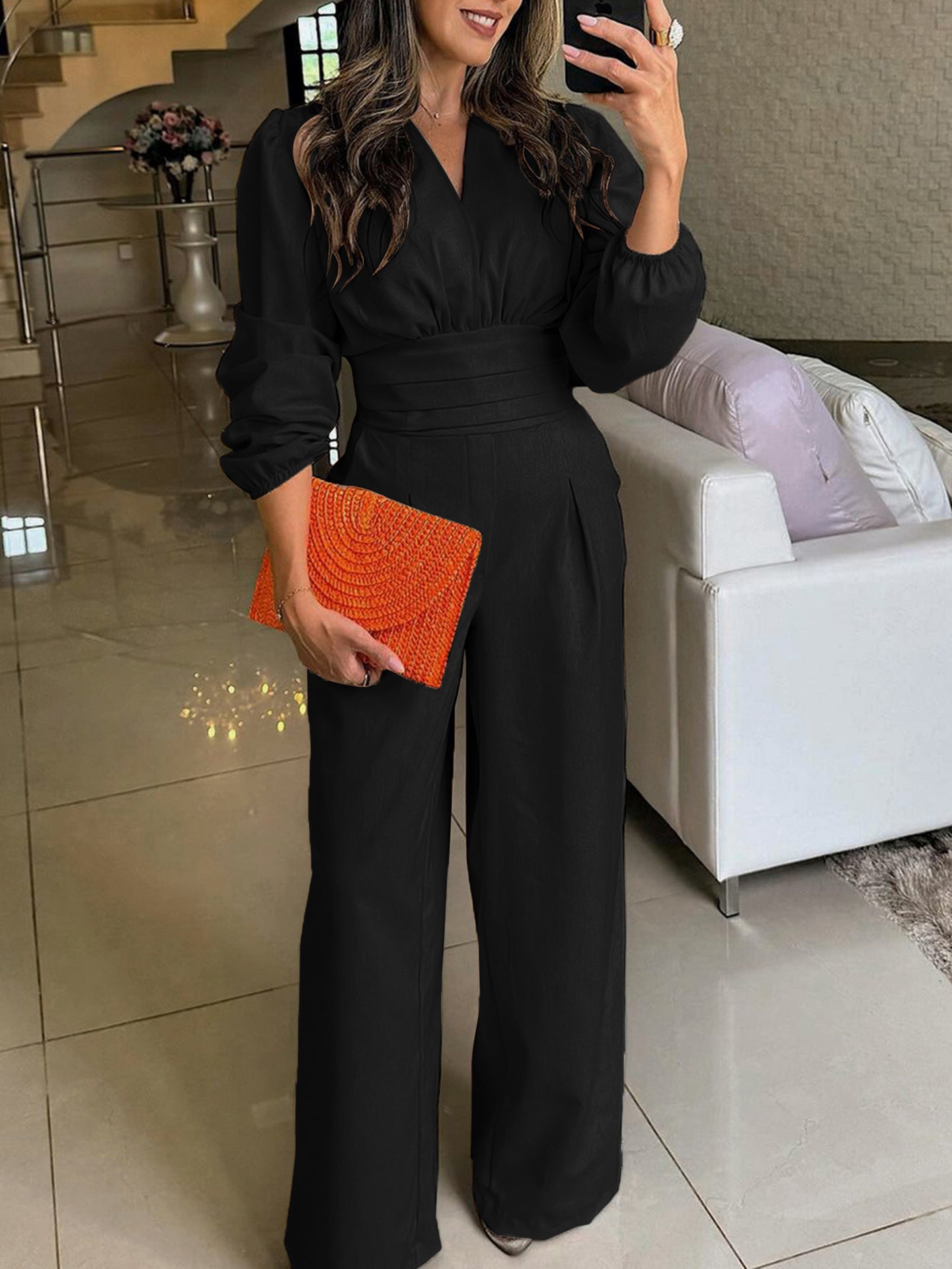 Women V-Neck Culotte Jumpsuit