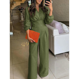 Women V-neck Culotte Jumpsuit