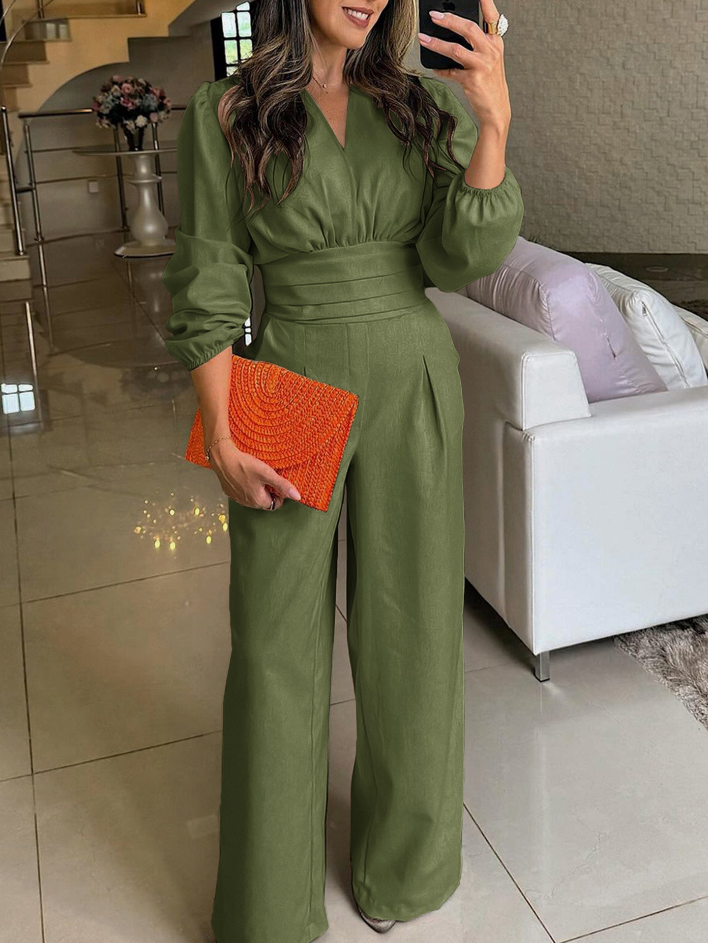 Women V-neck Culotte Jumpsuit
