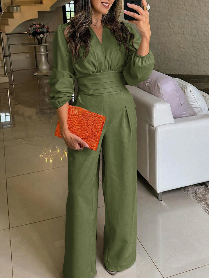 Women V-neck Culotte Jumpsuit