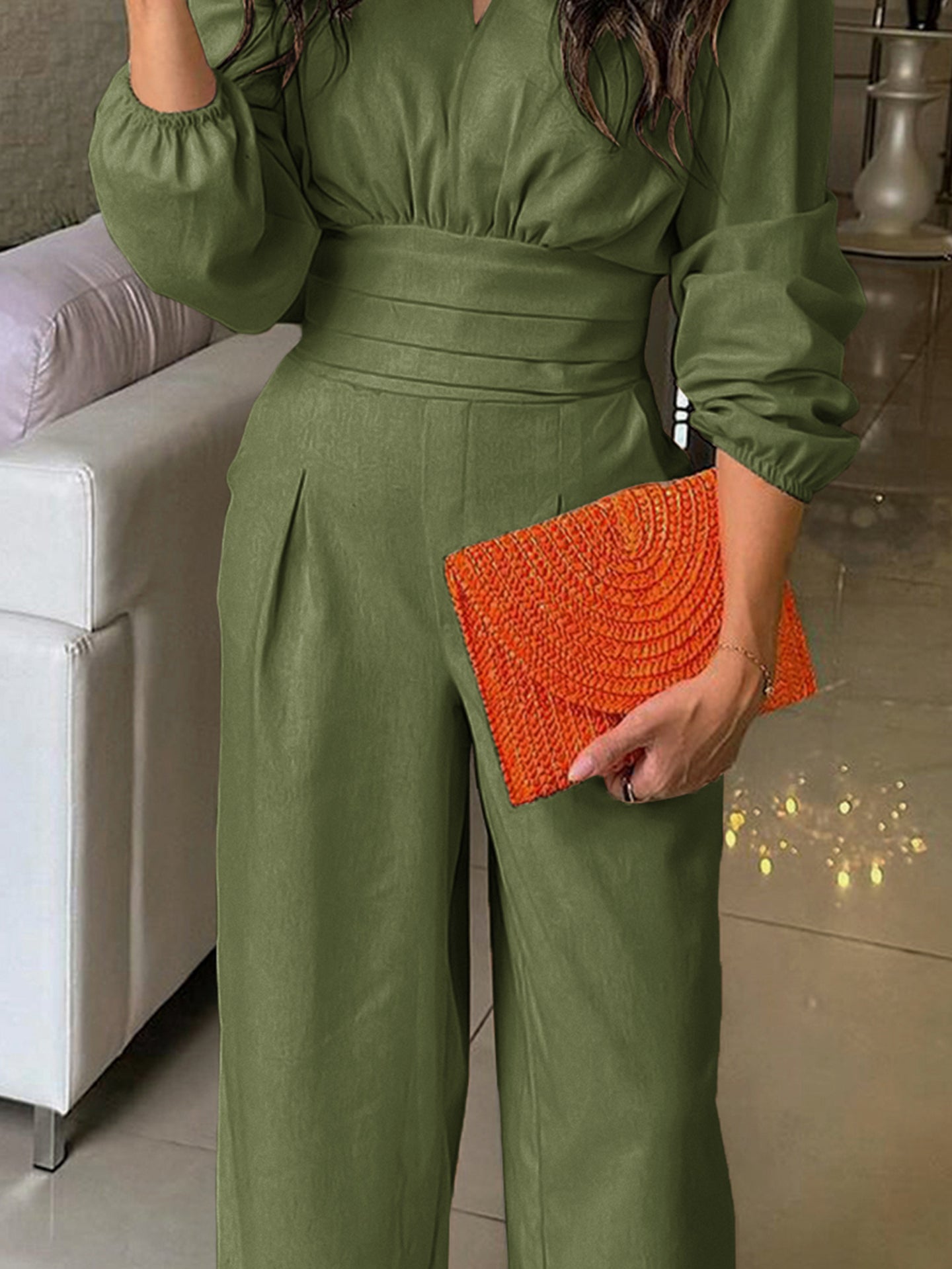 Women V-neck Culotte Jumpsuit