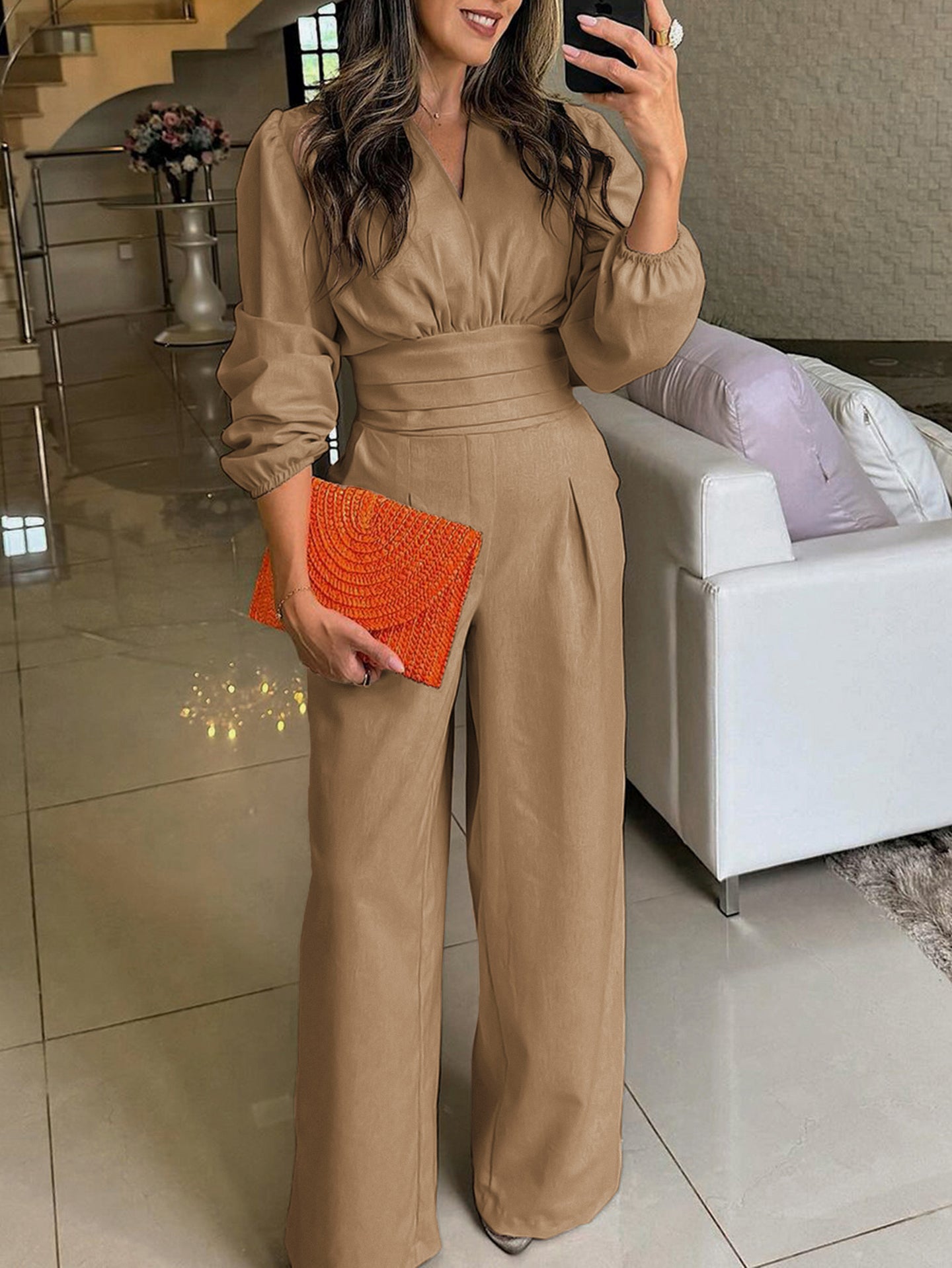 Solid V-Neck Jumpsuit