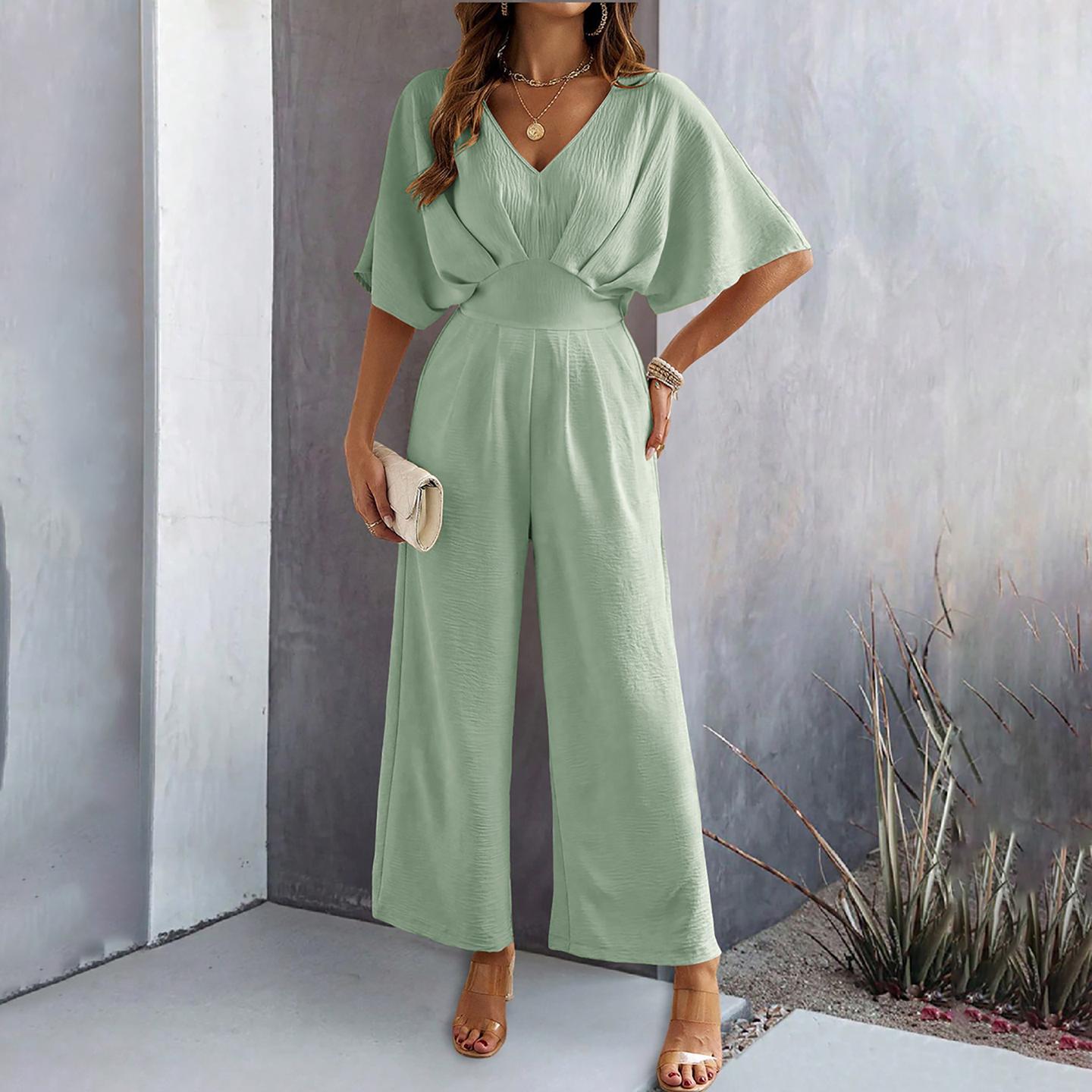 V-Neck Solid Jumpsuit