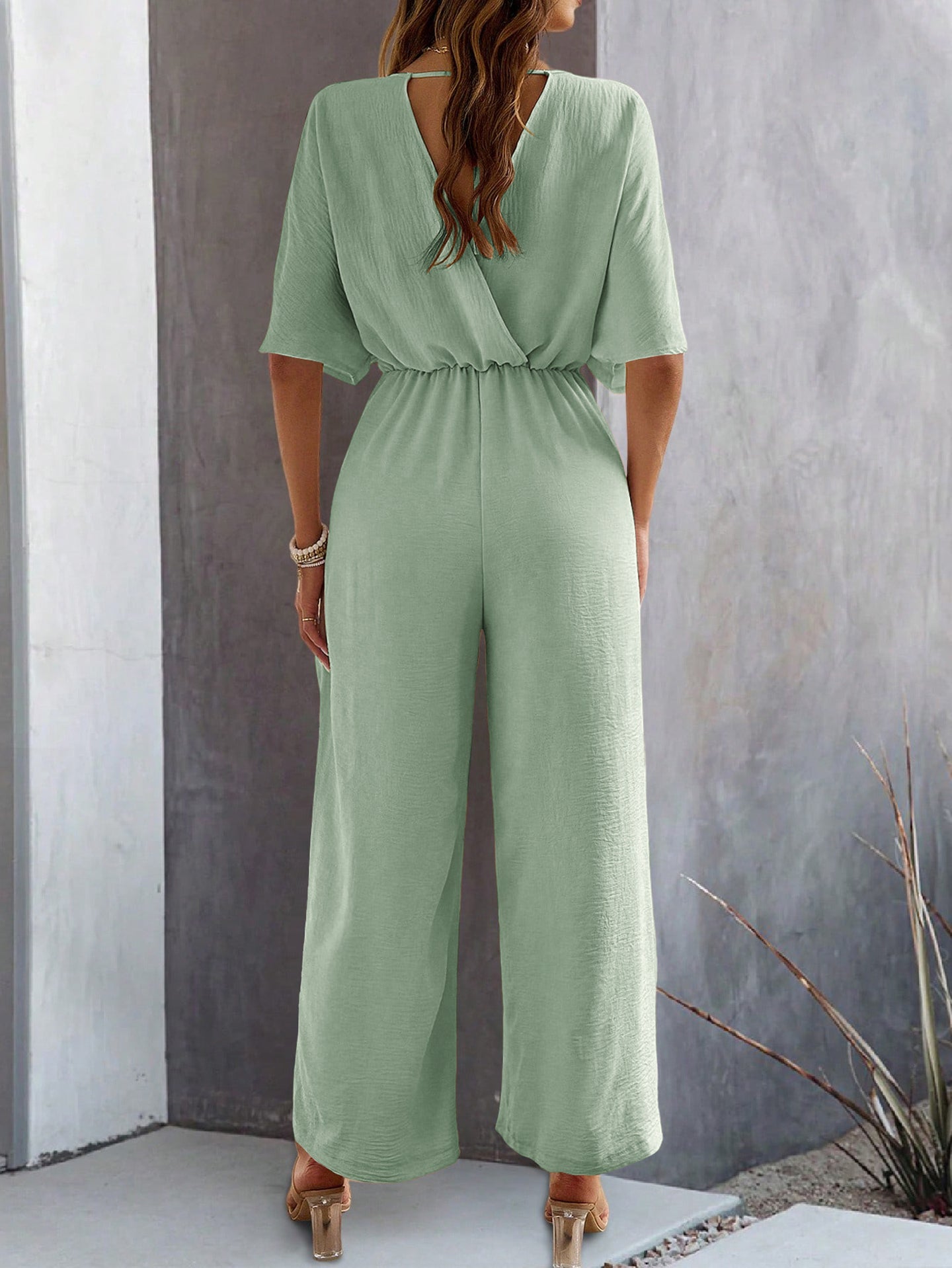 V-Neck Solid Jumpsuit