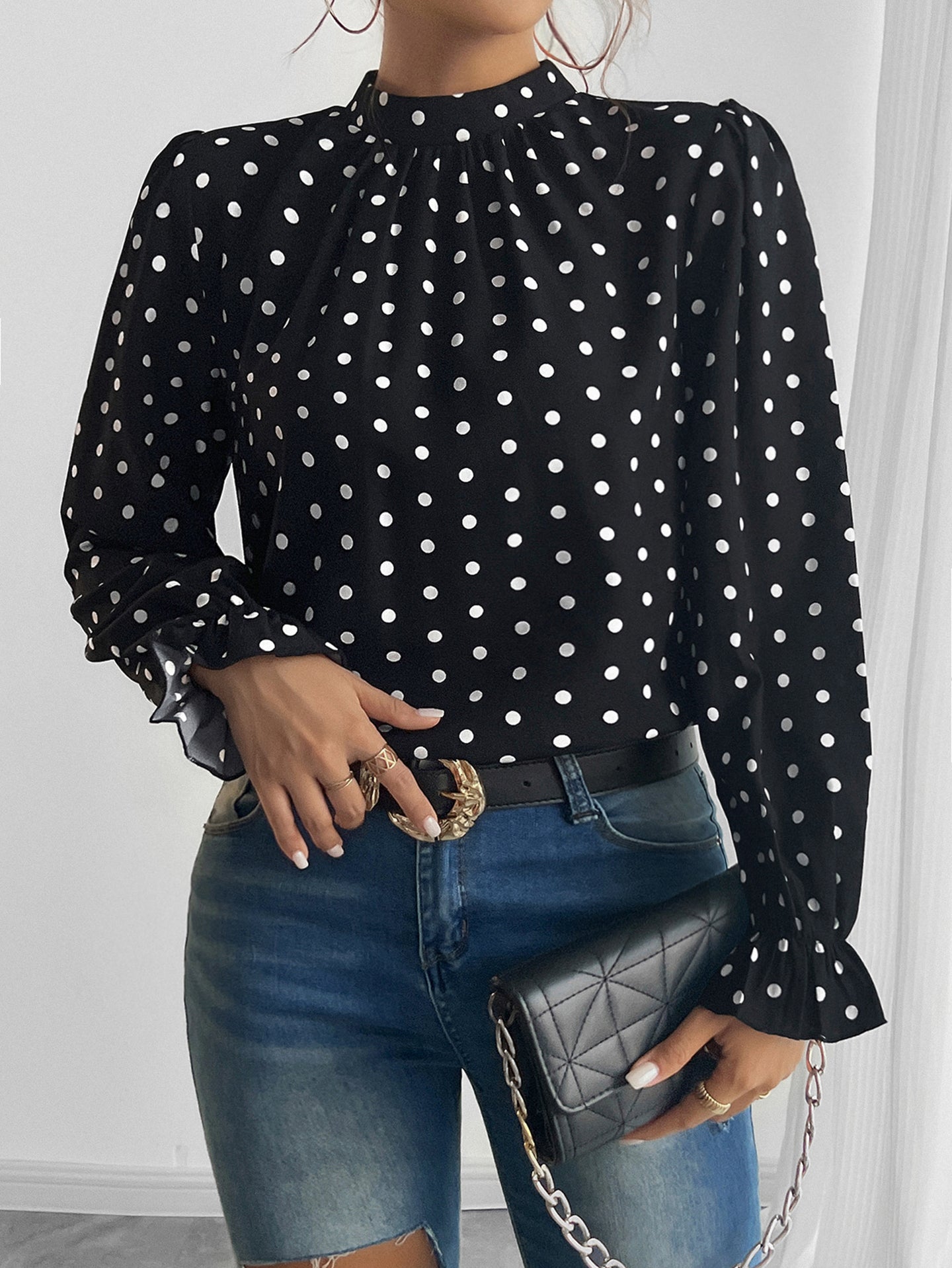 Women Polka Dot Printed Peplum Top