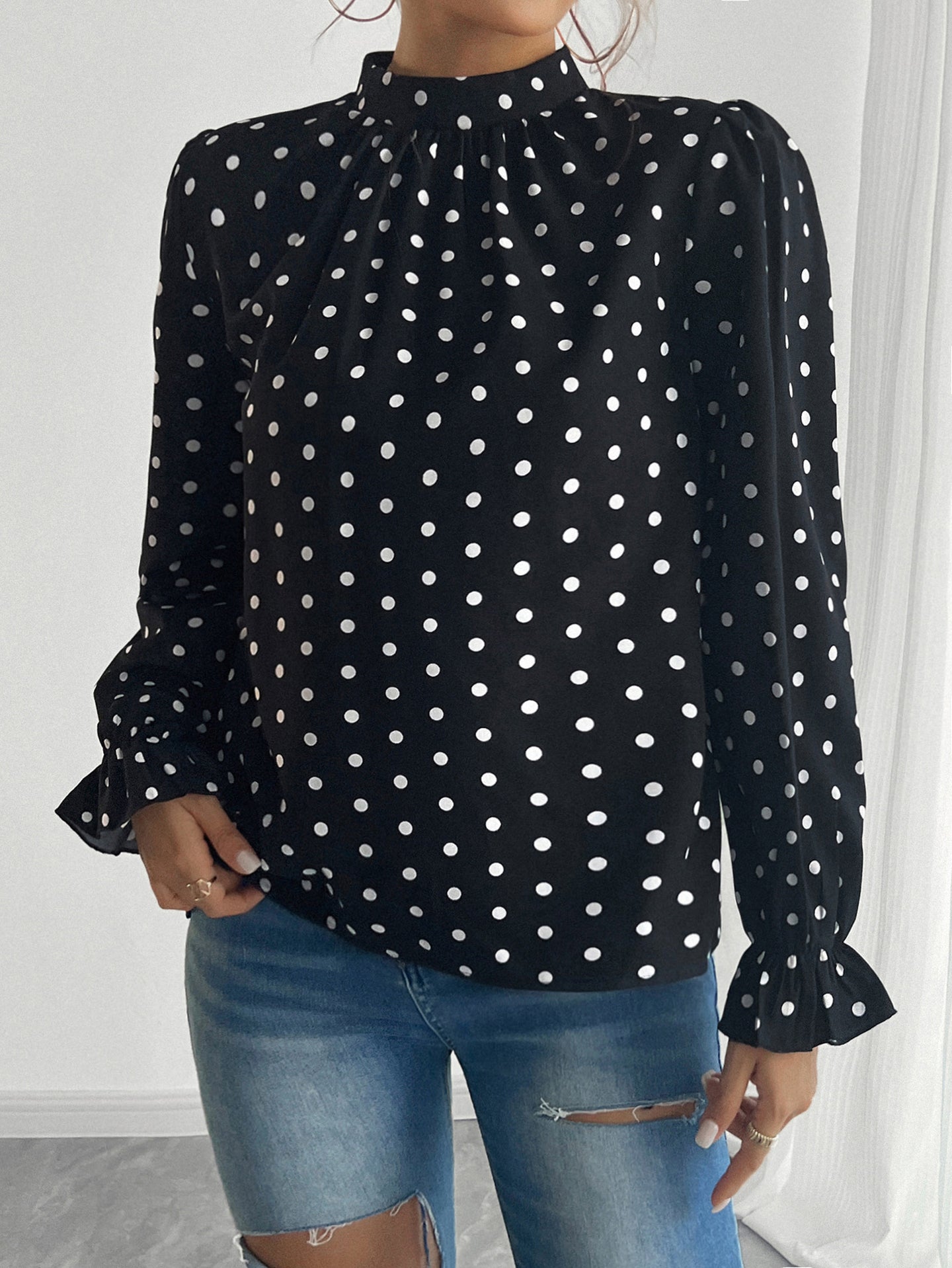 Women Polka Dot Printed Peplum Top