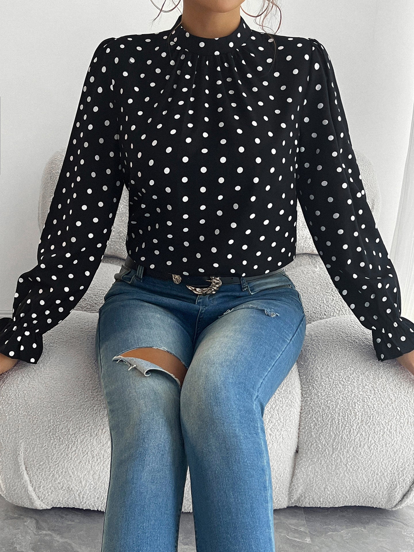 Women Polka Dot Printed Peplum Top