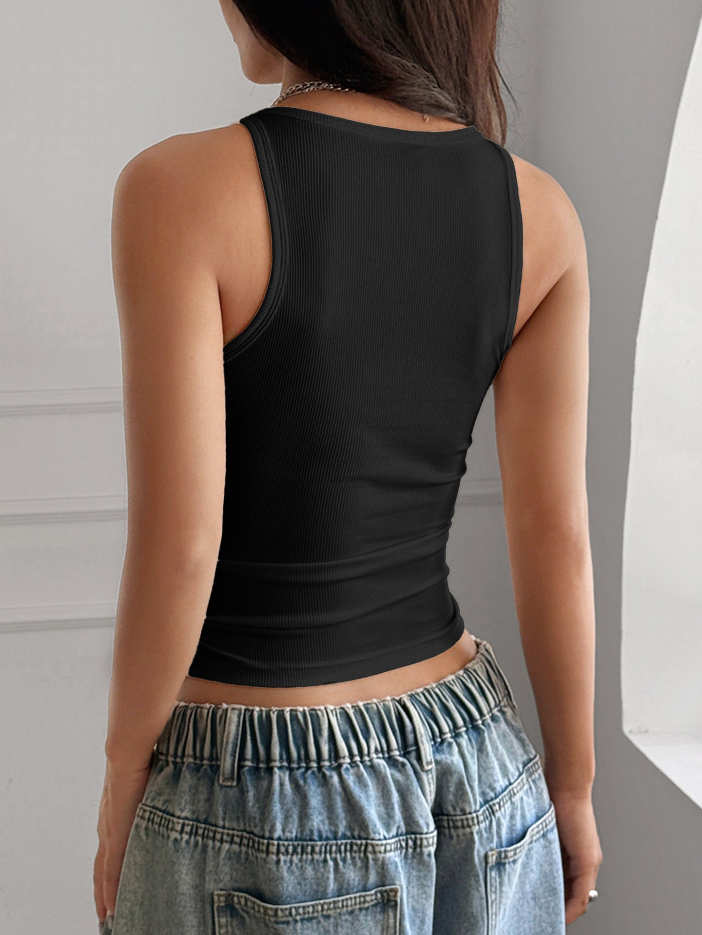 Women Ribbed Scoop Neck Crop Top