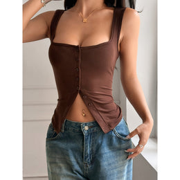 Women Ribbed Square Neck Crop Top