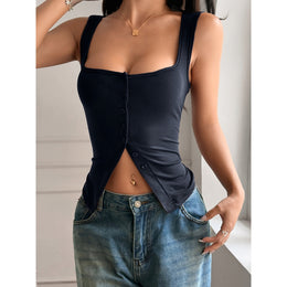 Women Solid Square Neck Crop Top