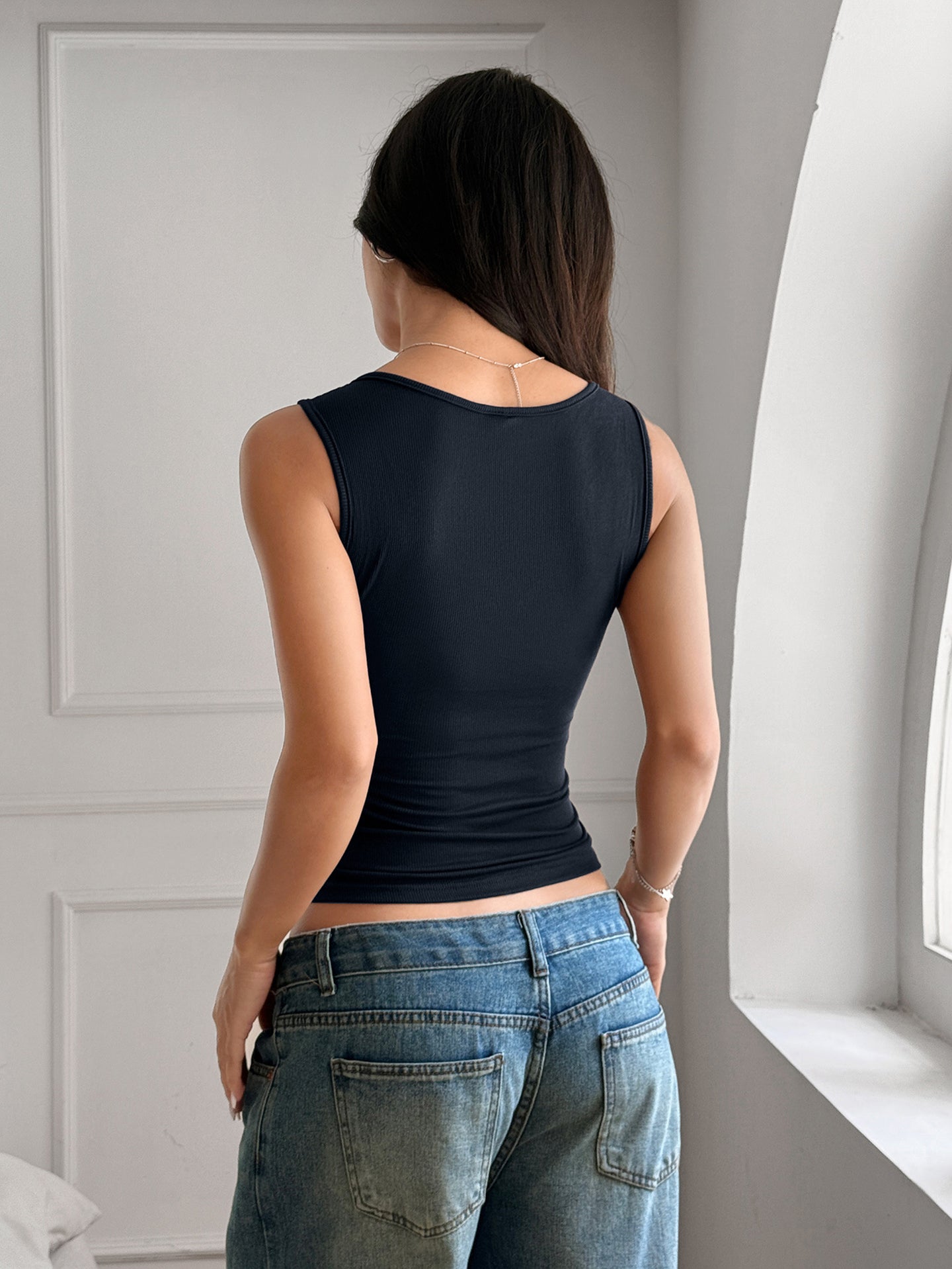 Women Solid Square Neck Crop Top