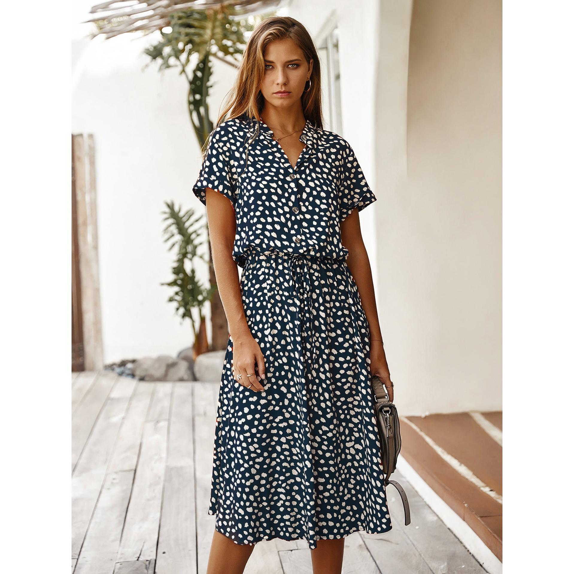 Polka Dot Print Crepe Fit & Flare Dress