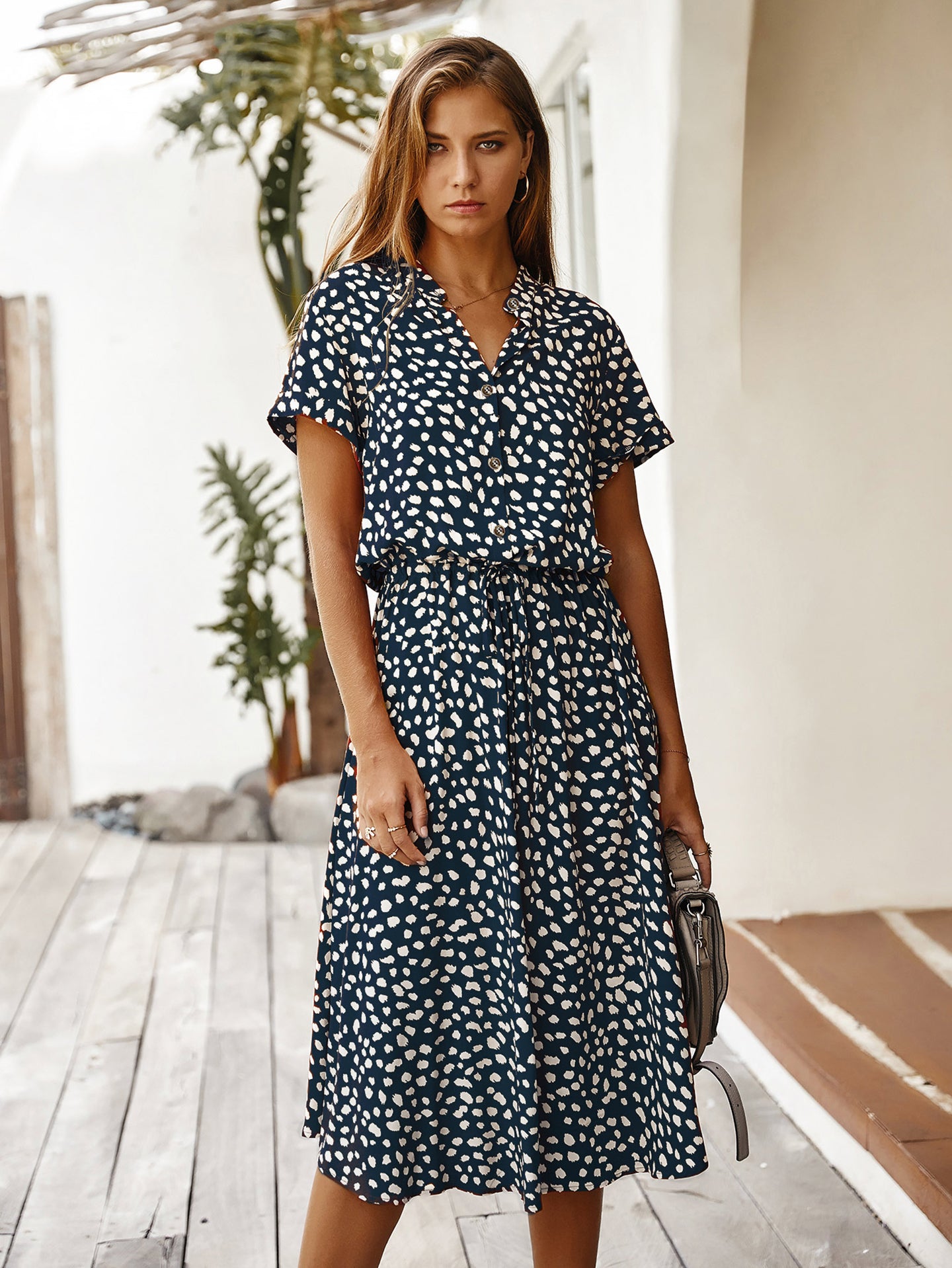 Polka Dot Print Crepe Fit & Flare Dress
