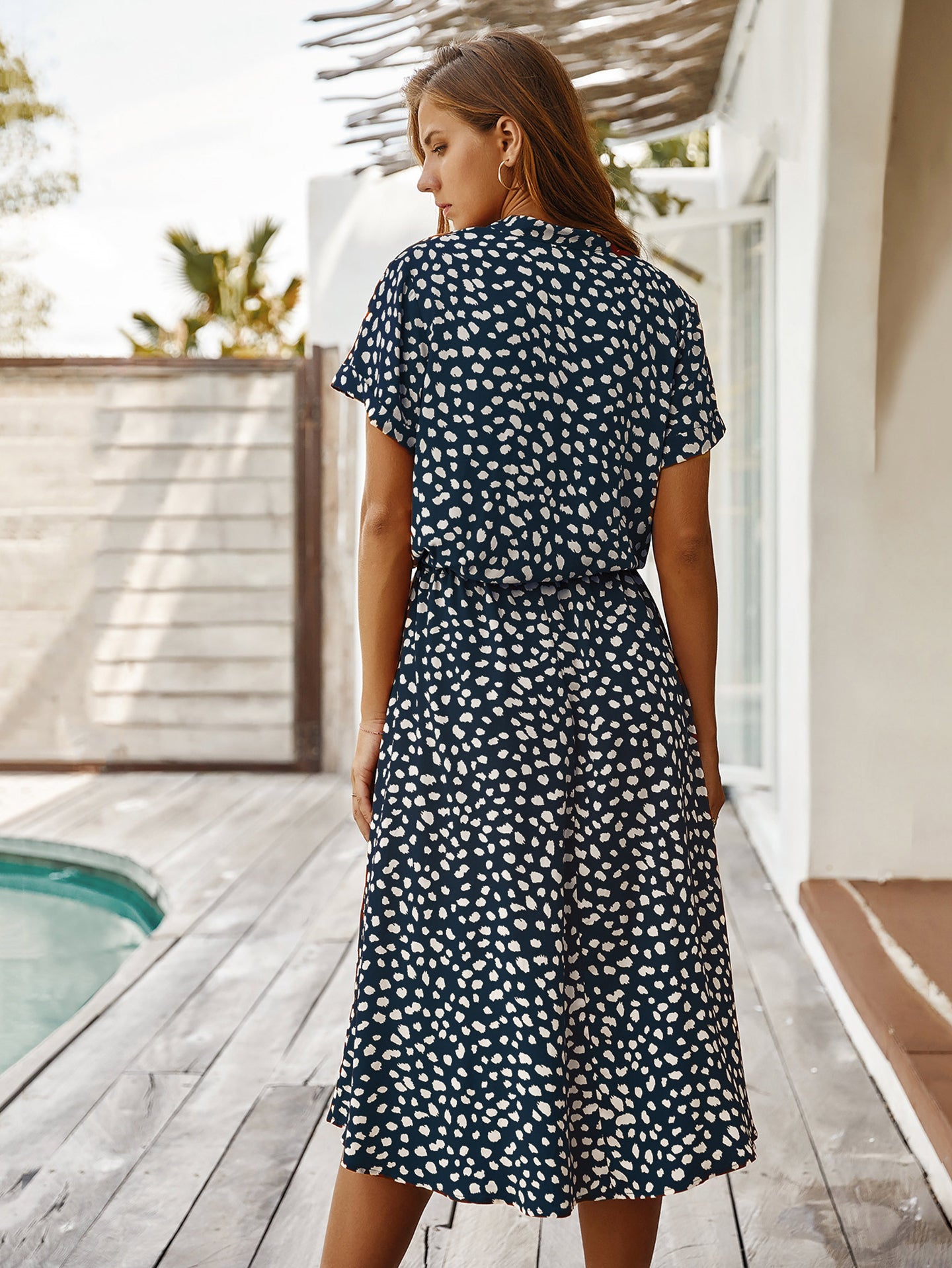 Polka Dot Print Crepe Fit & Flare Dress