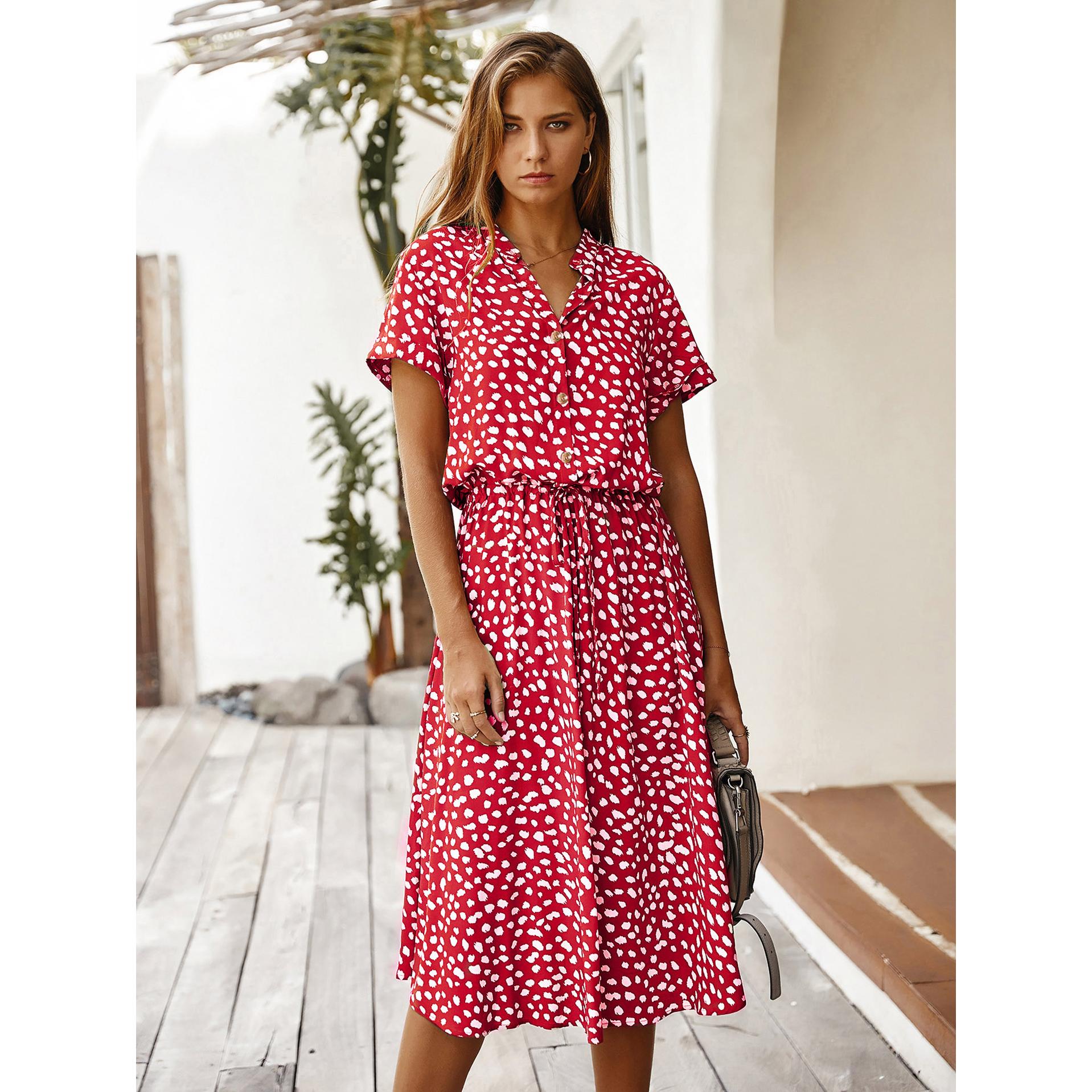 Women Polka Dot Printed Mandarin Collar Fit & Flare Dress