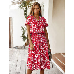 Women Polka Dot Printed Mandarin Collar Fit & Flare Dress