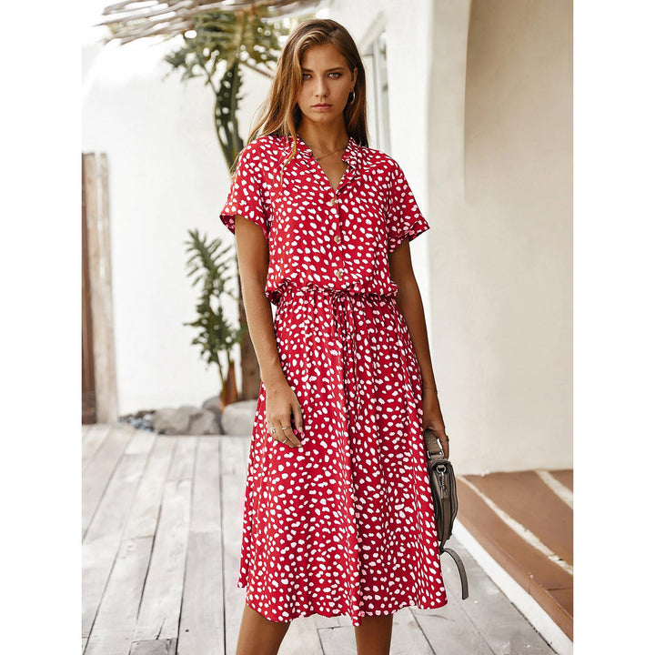 Women Polka Dot Printed Mandarin Collar Fit & Flare Dress