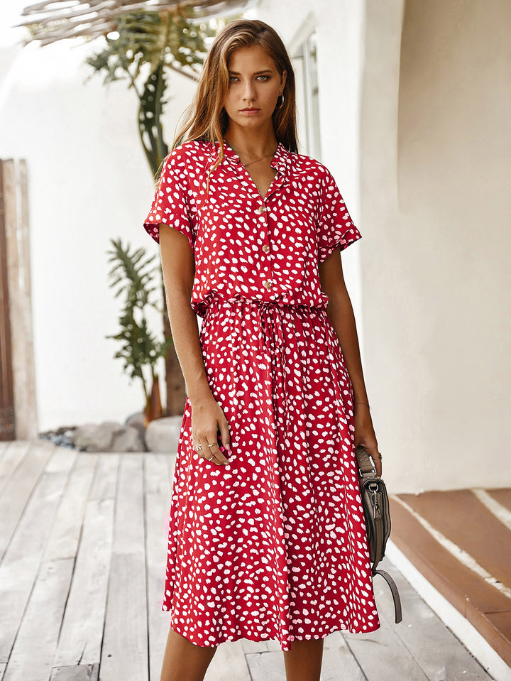Women Polka Dot Printed Mandarin Collar Fit & Flare Dress
