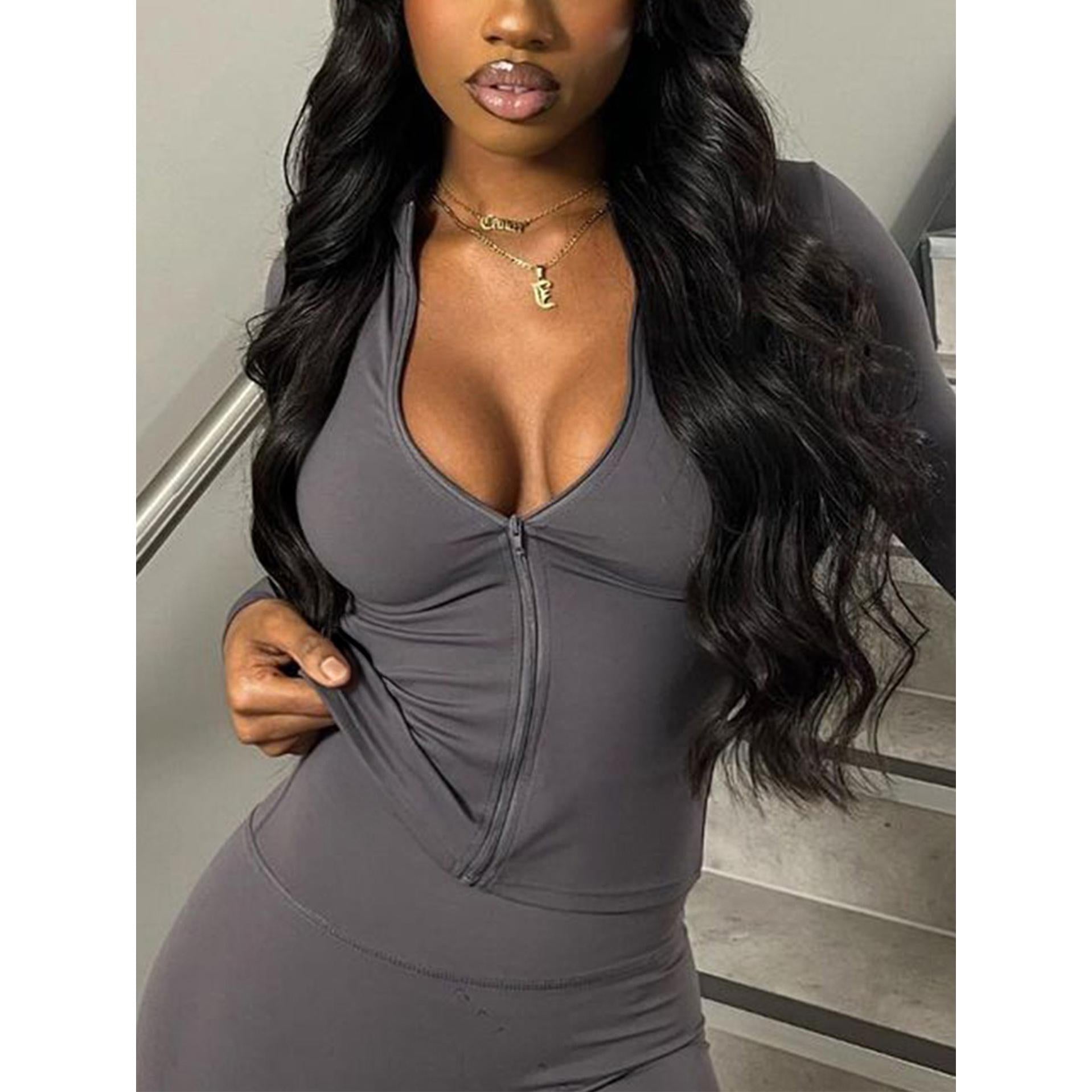 Women Solid Long Sleeves Fitted Top