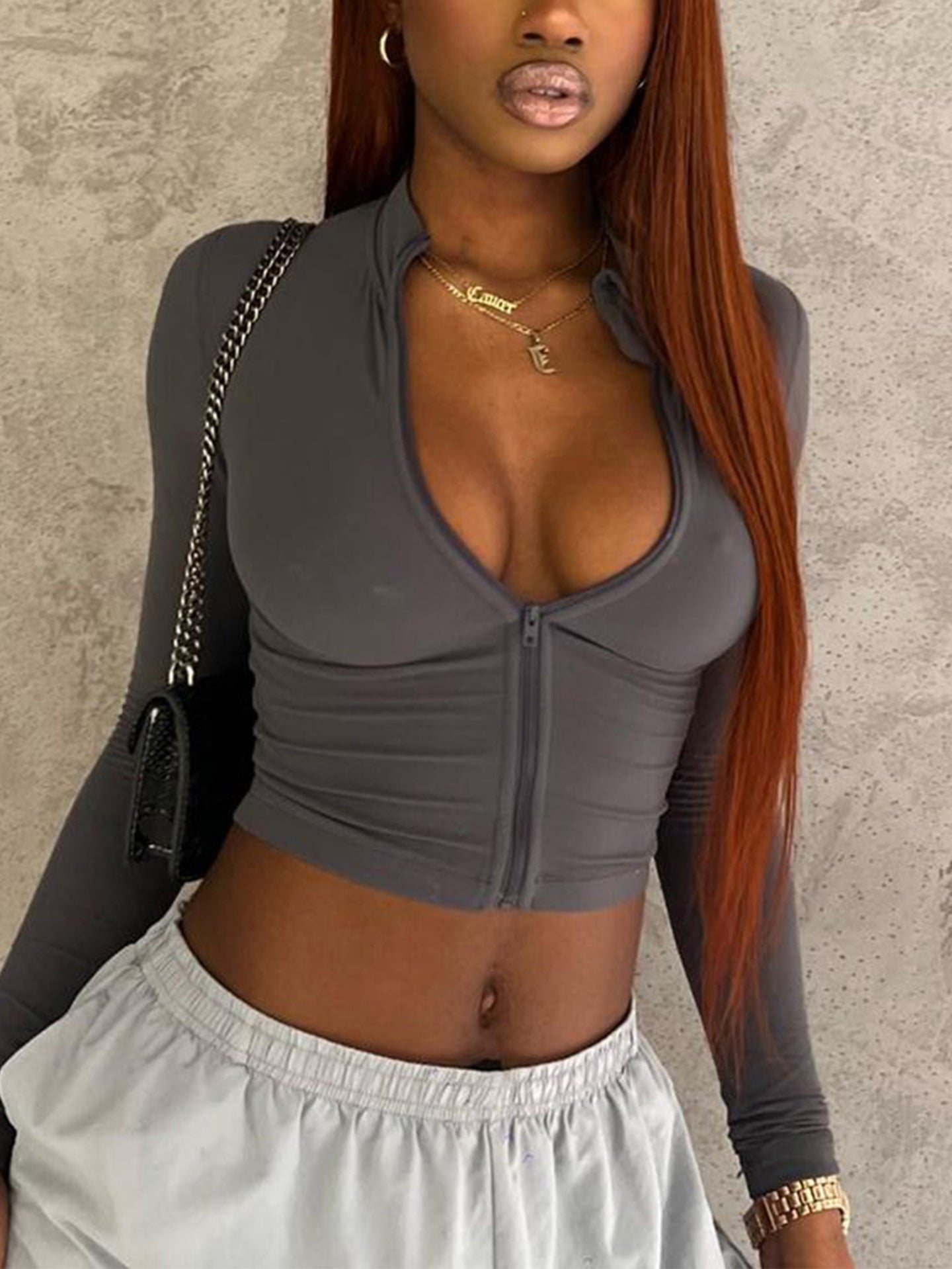 Women Solid Long Sleeves Fitted Top