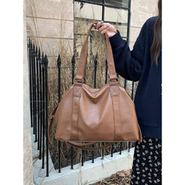 Brown Solid Two Handles Shoulder Bag