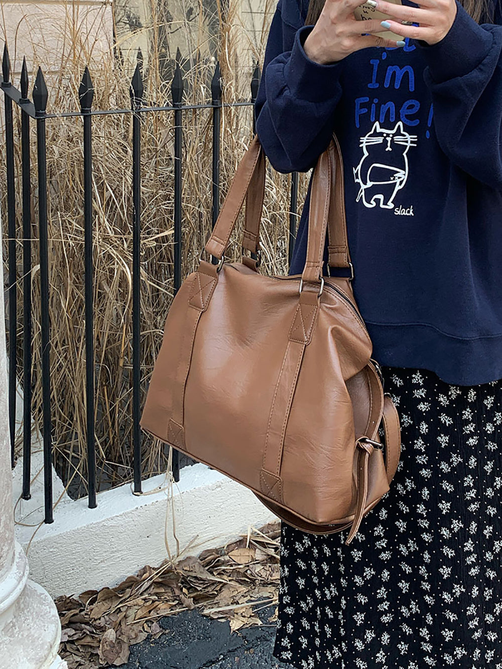 Brown Solid Two Handles Shoulder Bag