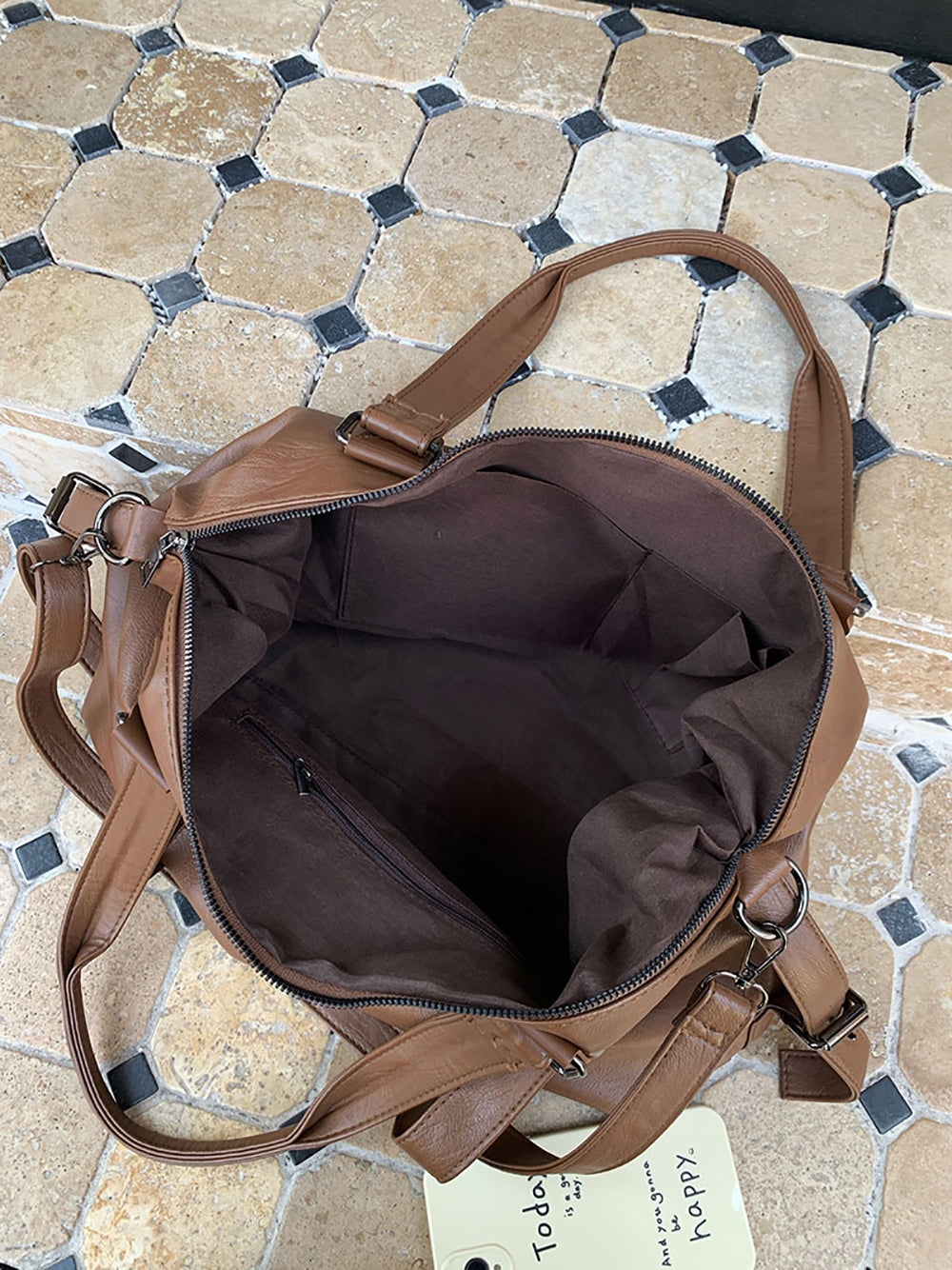 Brown Solid Two Handles Shoulder Bag