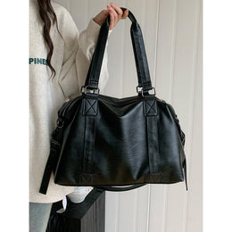 Black Solid Two Handles Shoulder Bag