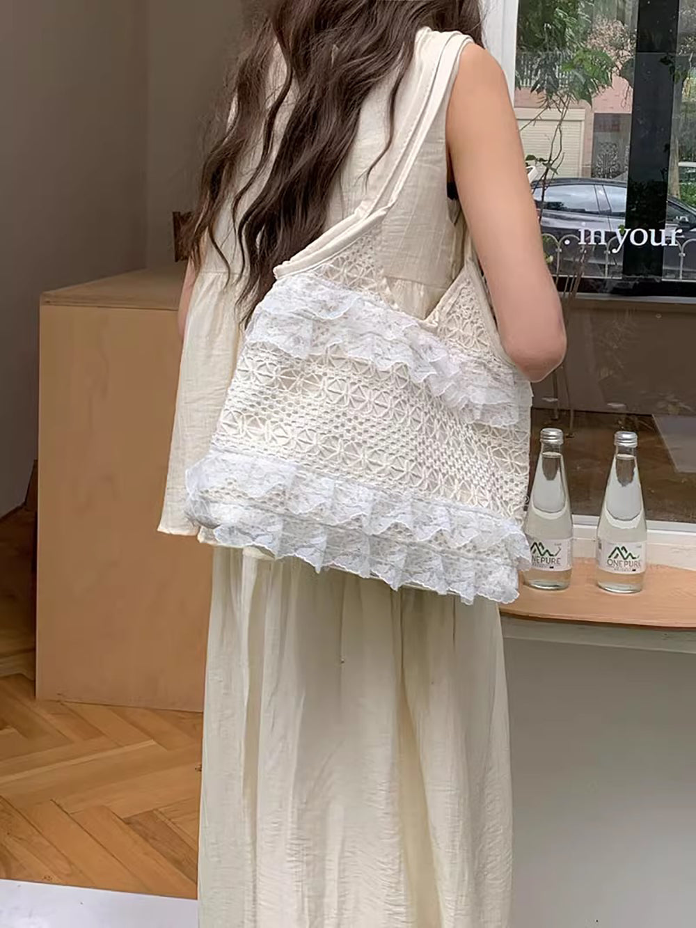 Off White Solid Two Handles Tote Bag