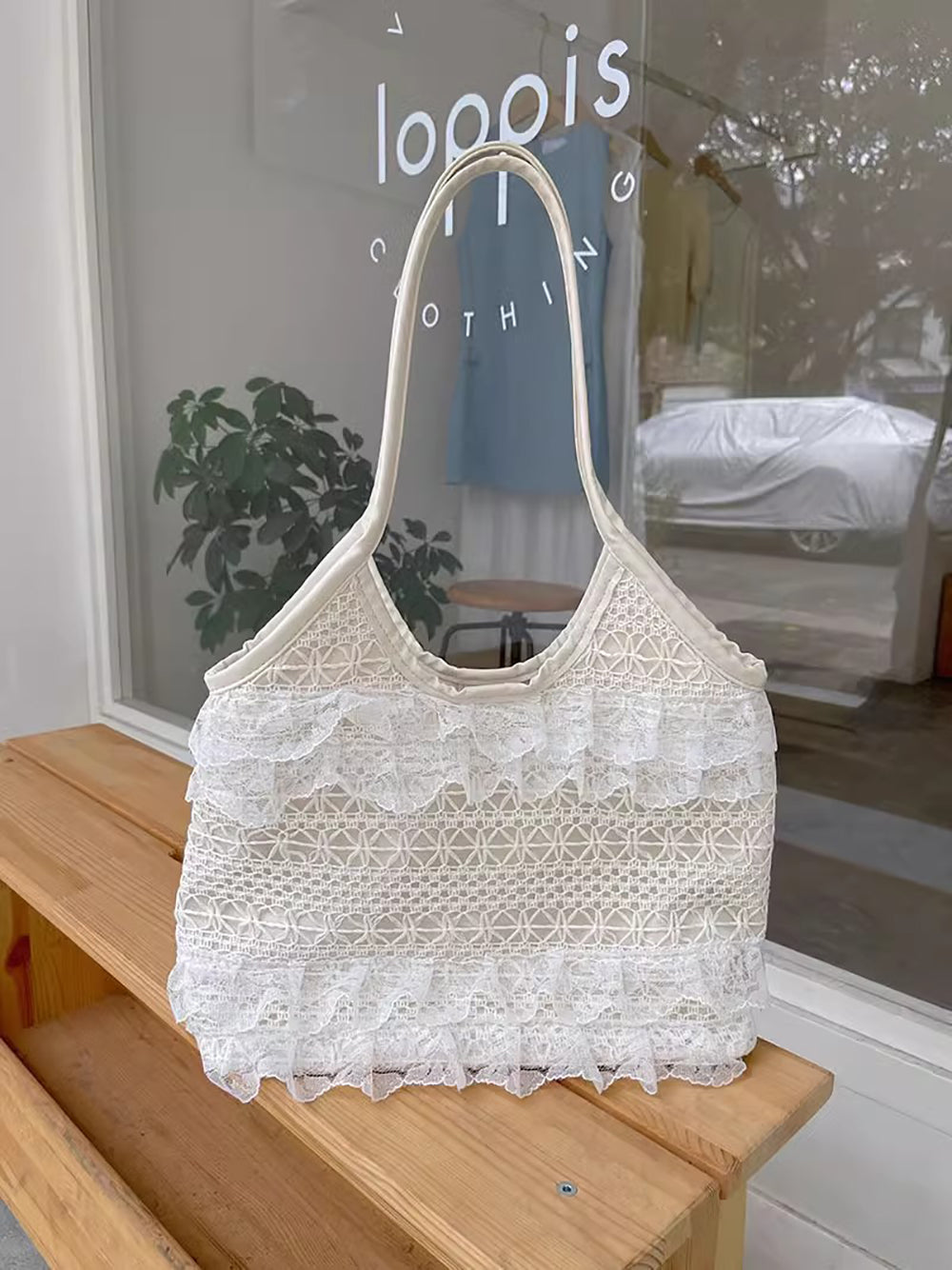 Off White Solid Two Handles Tote Bag