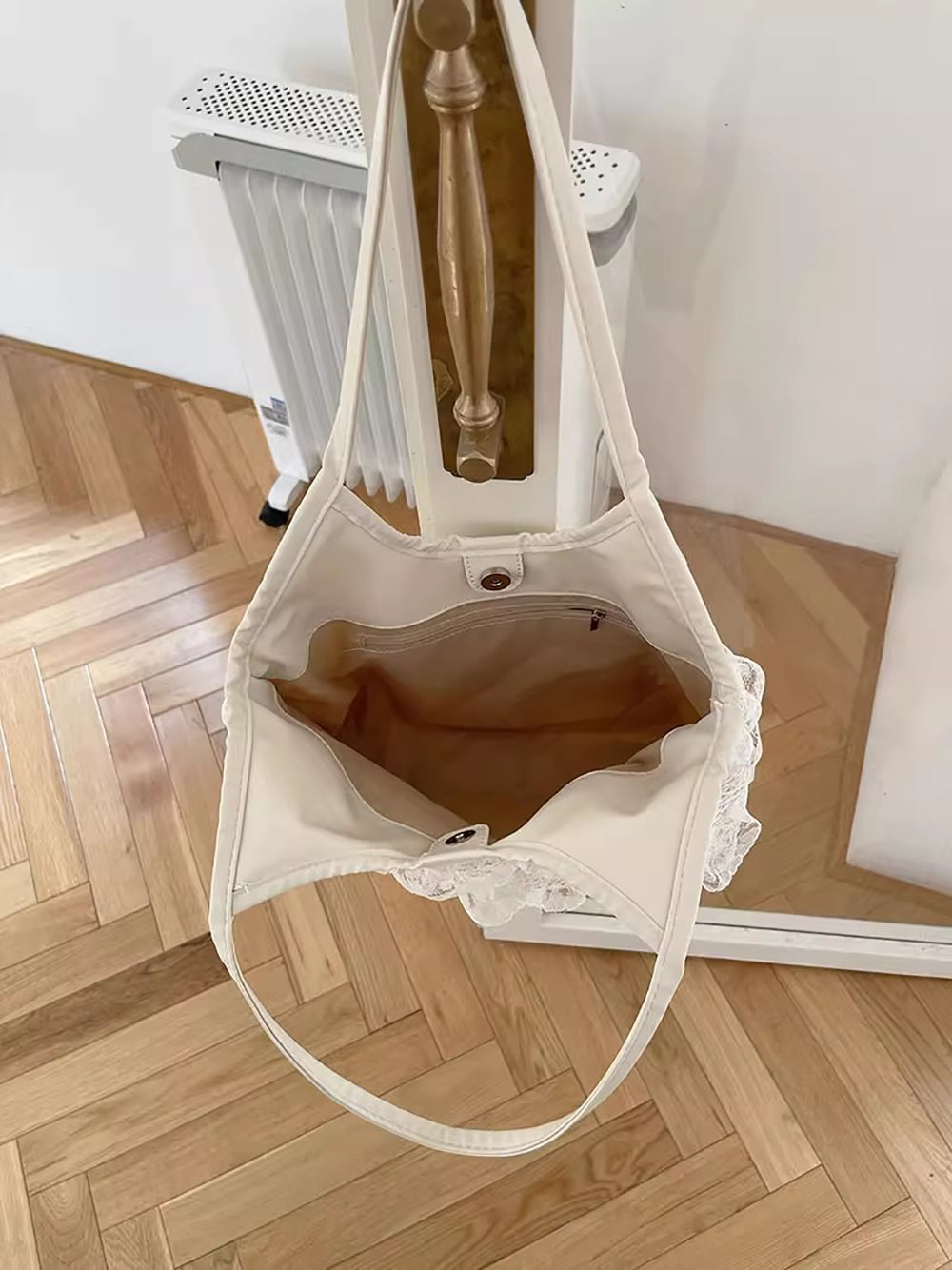 Off White Solid Two Handles Tote Bag