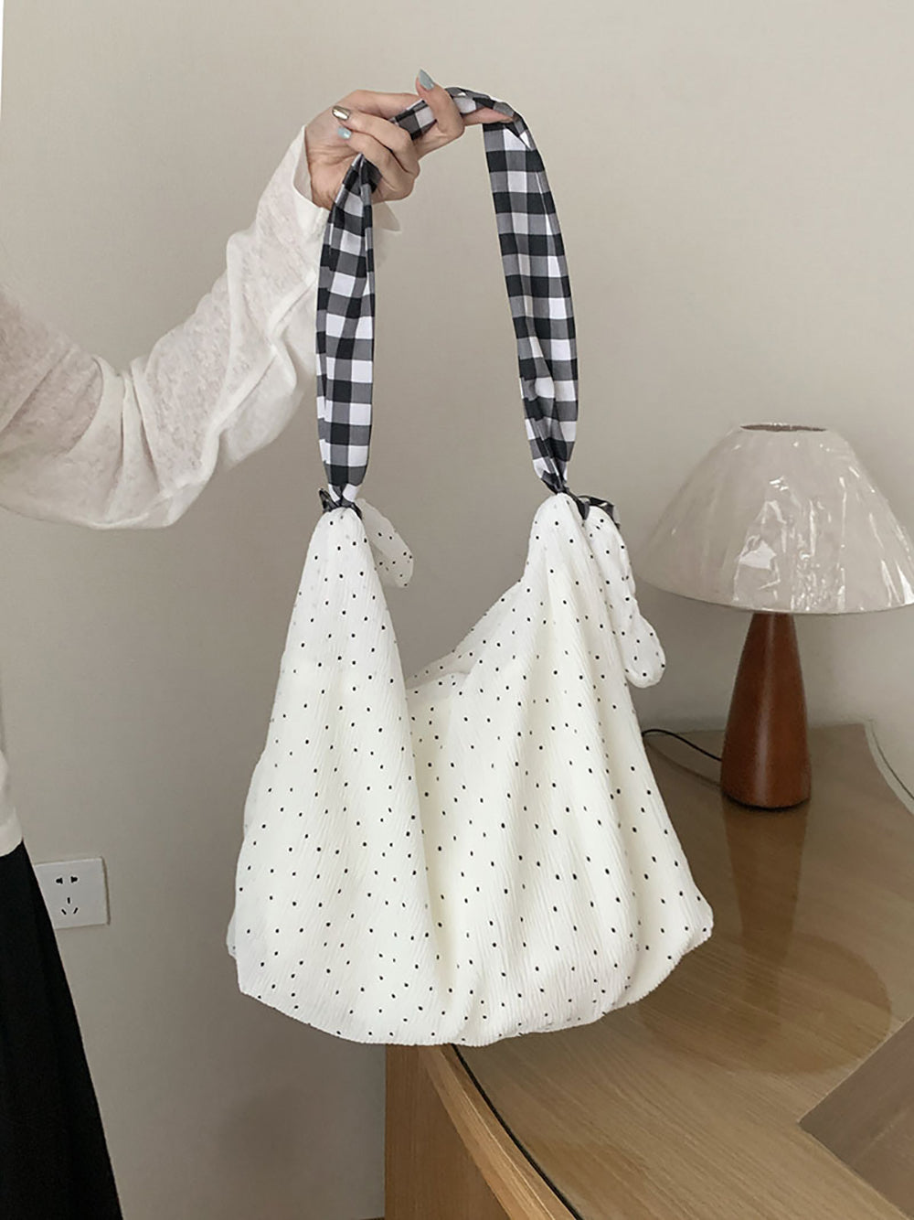 White Printed Two Handles Shoulder Bag