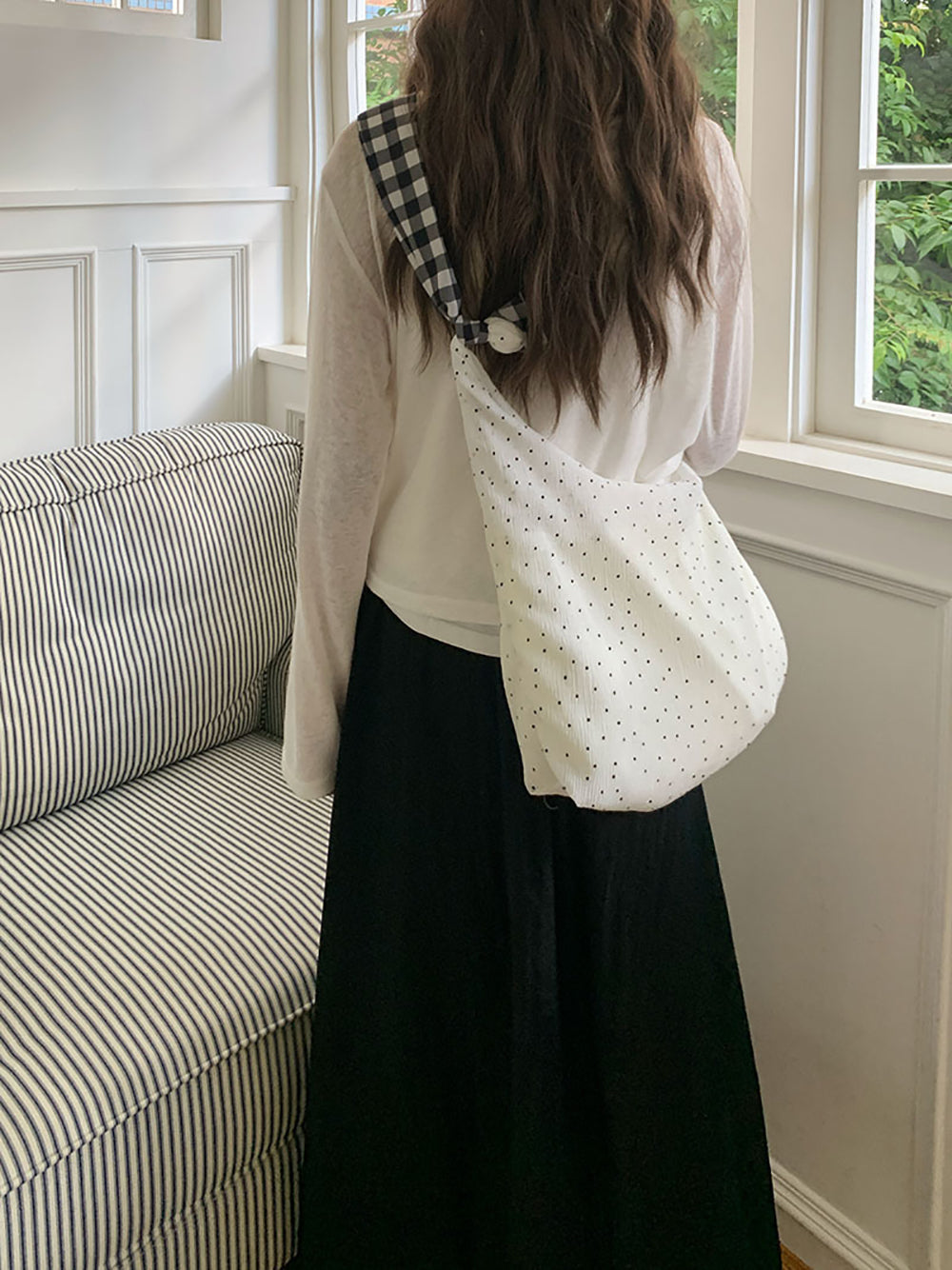 White Printed Two Handles Shoulder Bag