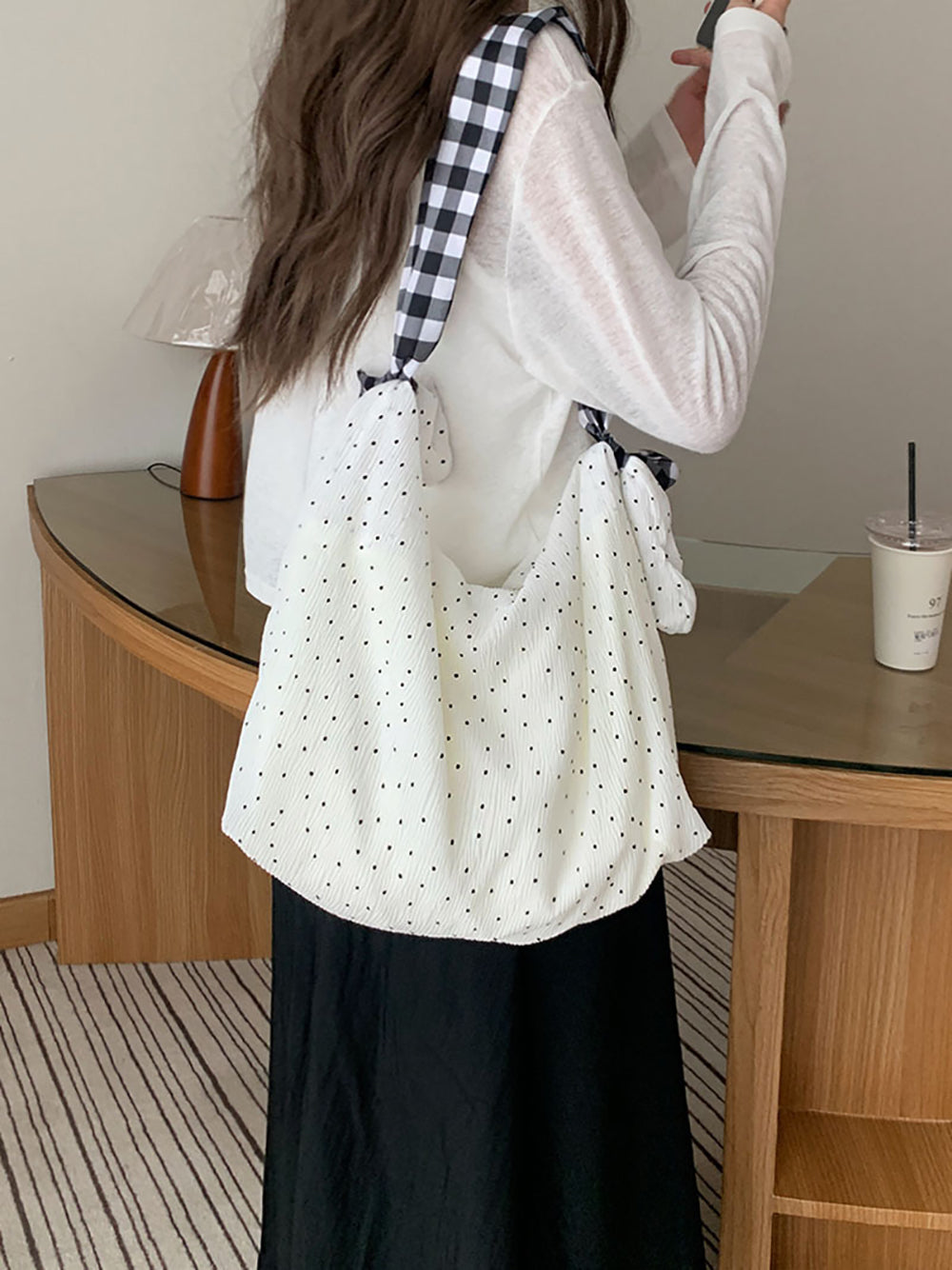 White Printed Two Handles Shoulder Bag