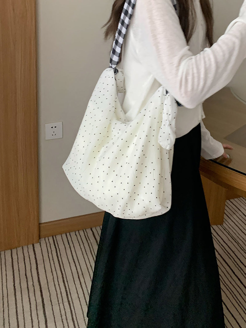 White Printed Two Handles Shoulder Bag