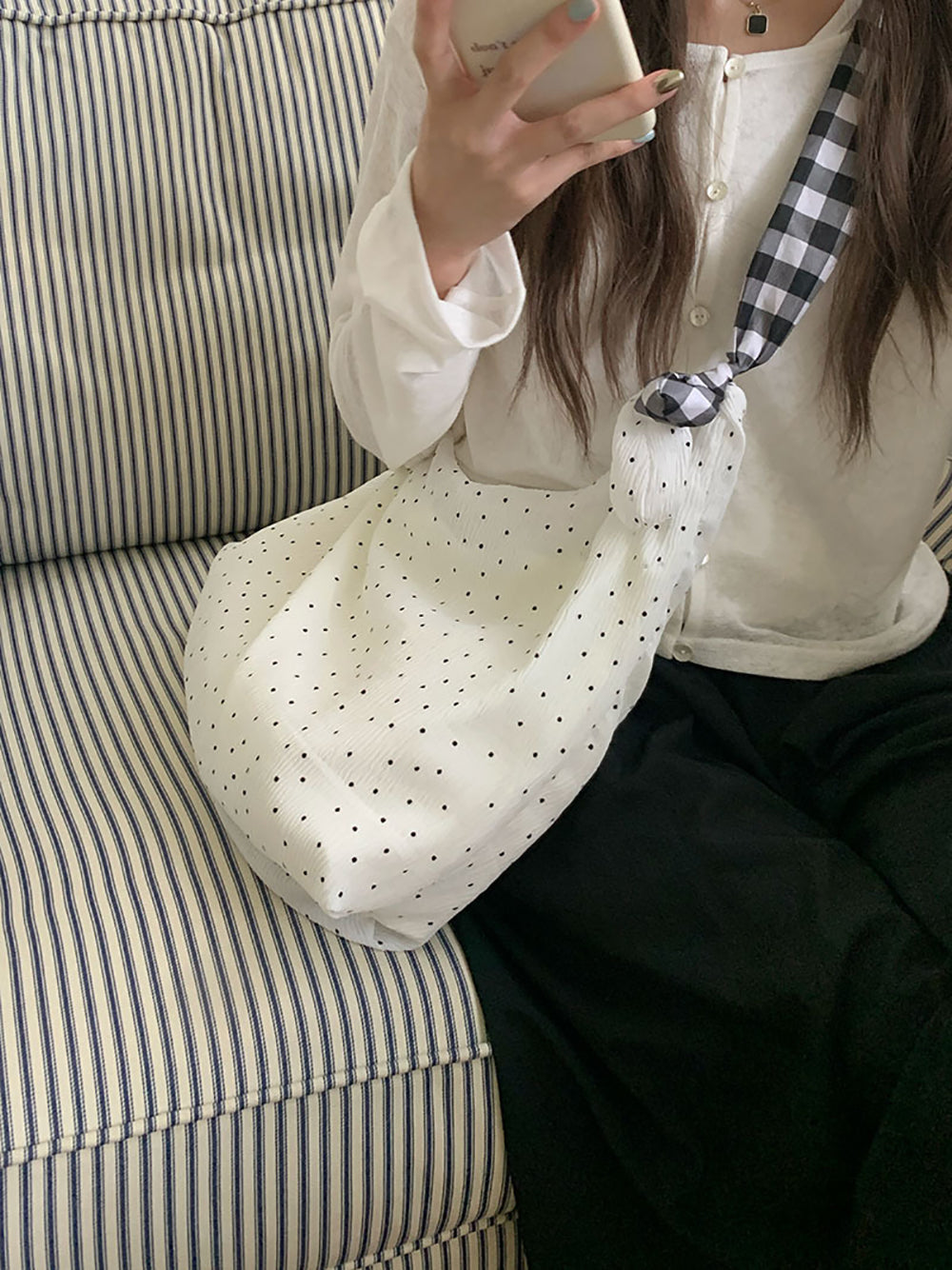 White Printed Two Handles Shoulder Bag