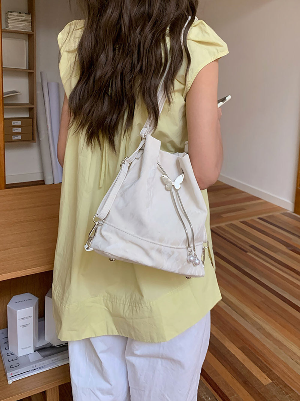 White Solid One Handle Sling Bag