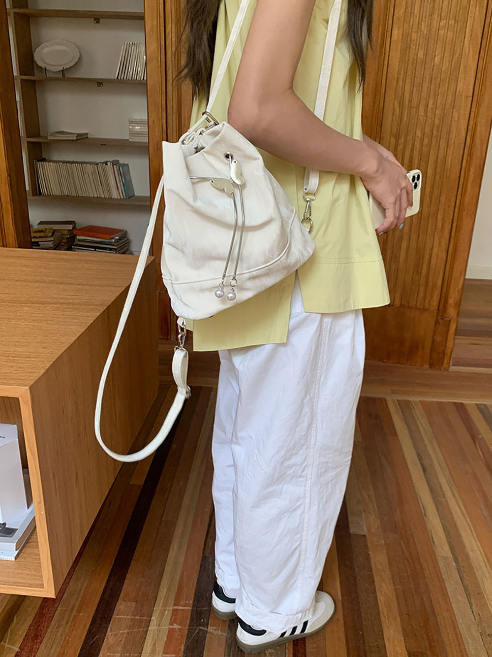 White Solid One Handle Sling Bag