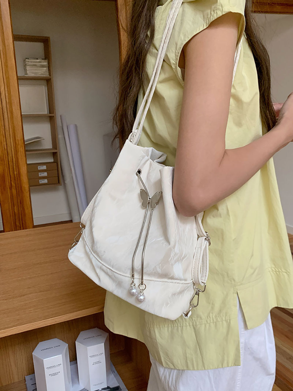 White Solid One Handle Sling Bag