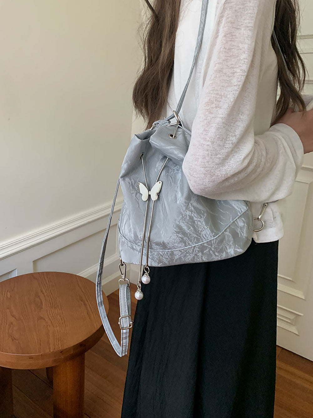 Silver Solid One Handle Sling Bag
